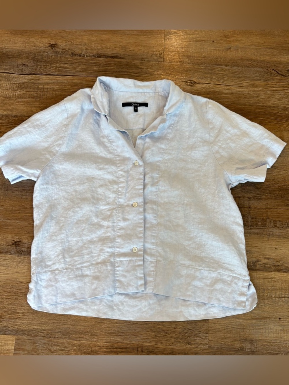 Quince European Linen Short Sleeves Shirt Small Light Blue